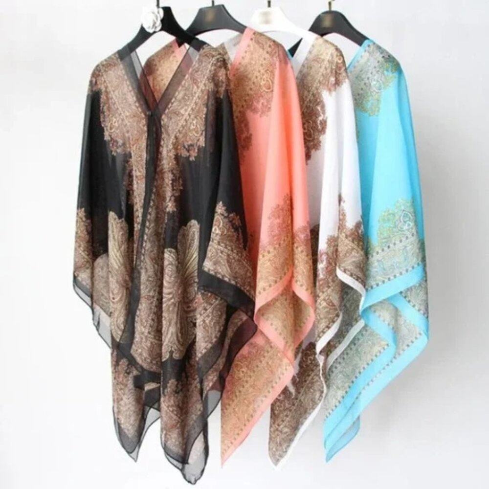12 Different Color Silken Shawls Pink, Red, White, Black, Blue, Green